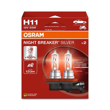 Osram Night Breaker Silver Ampoules Halogène - H11 - 12V/55W - set à 2 pièces