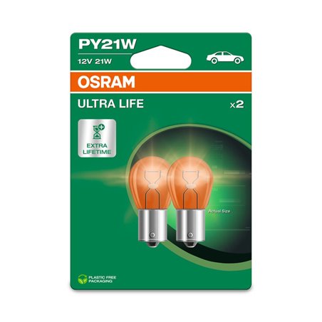 Osram Ultra Life Ampoules Halogène - BAU15S - 12V/21W - set de 2 pièces - Orange