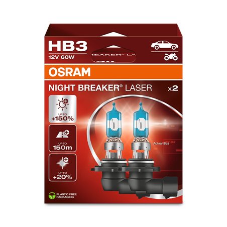 Osram Night Breaker Laser Ampoules Halogène - HB3 (9005) - 12V/60W - set à 2 pièces