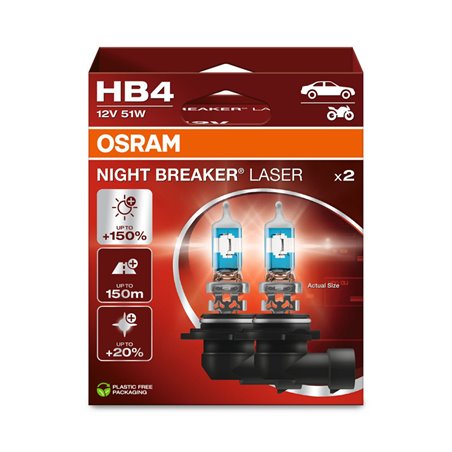 Osram Night Breaker Laser Ampoules Halogène - HB4 (9006) - 12V/51W - set à 2 pièces