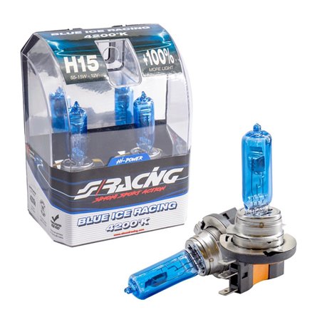 Simoni Racing Ampoules Halogène 'Blue Ice Racing' H15 (4200K) 12V/55-15W, set de 2 pièces ECE-R37