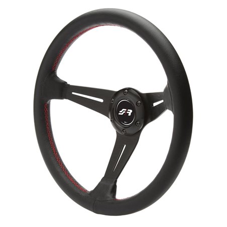 Simoni Racing Volant Universel Class - Cuir Noir + Couture Rouge - Diamètre 350mm