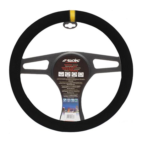 Simoni Racing Couvre-Volant Carrera Look - Microfibre Noir + Marquage Jaune - 37-39cm