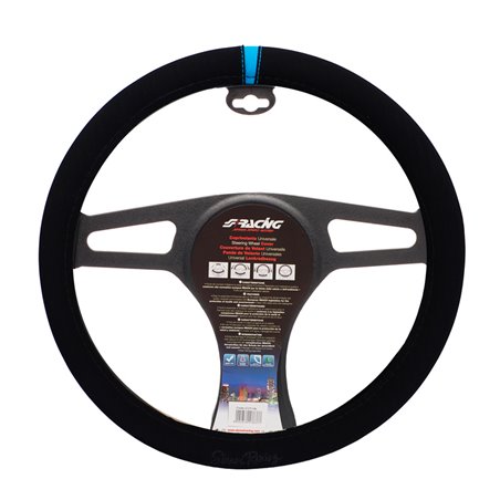 Simoni Racing Couvre-Volant Carrera Look - Microfibre Noir + Marquage bleue - 37-39cm