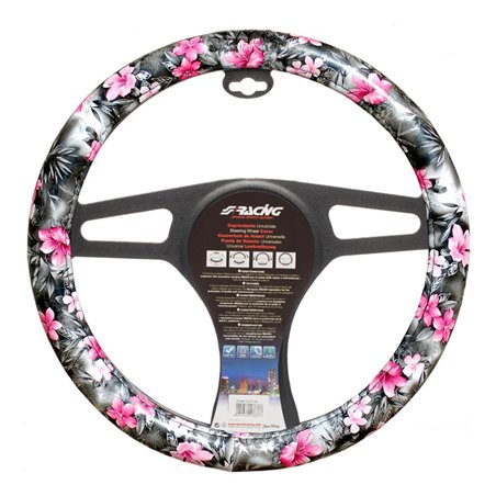 Simoni Racing Couvre-Volant Flower - Eco-Cuir Noir/Rose - 37-39cm