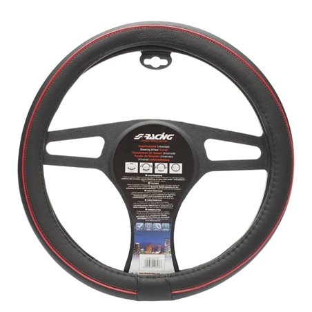 Simoni Racing Couvre-Volant Speed - Eco-Cuir Noir + Couture Rouge - 37-39cm