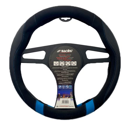 Simoni Racing Couvre-Volant Good Vibe B - Eco-Cuir Noir/Microfibre/Aspect Carbone + Inserts Bleus - 37-39cm