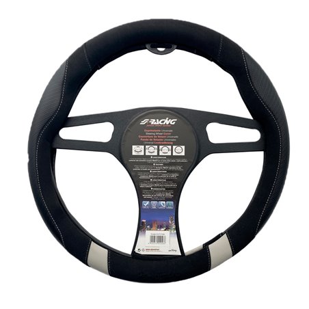 Simoni Racing Couvre-Volant Good Vibe G - Eco-Cuir Noir/Microfibre/Aspect Carbone + Inserts Gris - 37-39cm