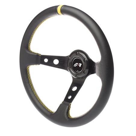 Simoni Racing Volant Universel Speciale - Eco-Cuir Noir/Jaune - Diamètre 350mm