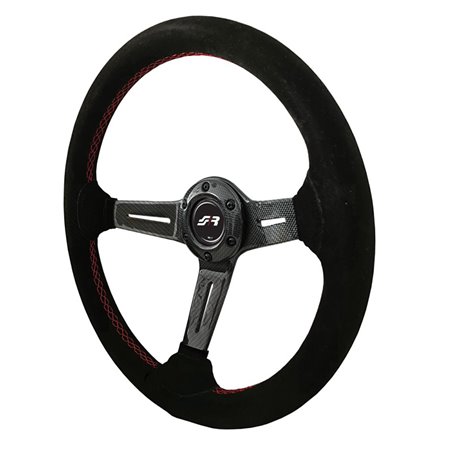 Simoni Racing Volant Universel Tommi - Carbone - Suède Noir + Couture Rouge - Diamètre 350mm