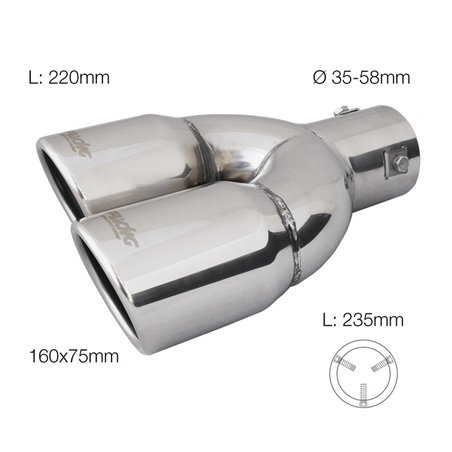 Simoni Racing enjoliveur d'échappement à gauche Rond Double/Oblique Inox - Ø70xL220mm - Montage ->58mm