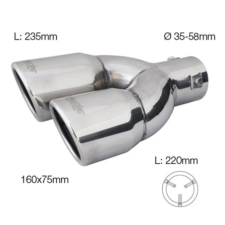 Simoni Racing enjoliveur d'échappement à droite Rond Double/Oblique Inox - Ø70xL220mm - Montage ->58mm