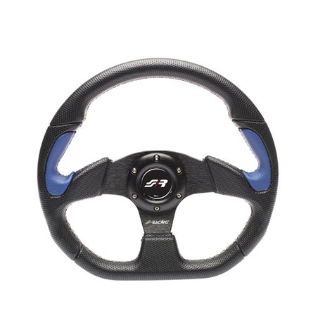 Simoni Racing Volant Universel X2 Poly Pelle - Eco-Cuir Noir/Bleu - Diamètre 330mm