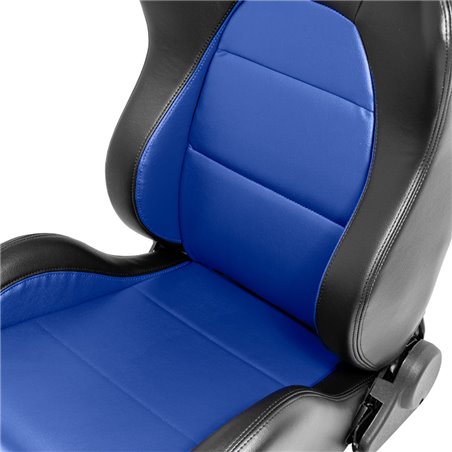 Siège baquet 'Eco' - Noir/Simili Cuir Bleu - Dossier régable (à gauche) - incl. glissières