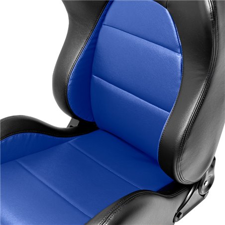 Siège baquet 'Eco' - Noir/Simili Cuir Bleu - Dossier régable (à droite) - incl. glissières