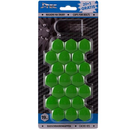 Set de couvres écrous de jantes - Matière synthétique vert - 19mm - set de 20+1 pièces