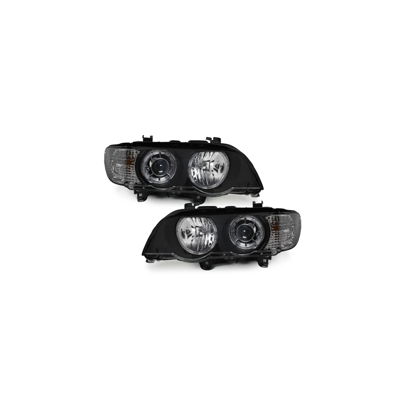 Phares Angel eyes LED pour BMW X5 E53 99-03 Avec un fond de couleur