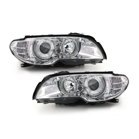 Phares BMW E46 2T 03-06  avec 2 Anneaux lumineux Angel Eyes  Chrome