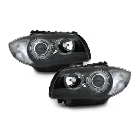 Phares BMW 1er E87 04-07  avec 2 Anneaux lumineux Angel Eyes  Noir