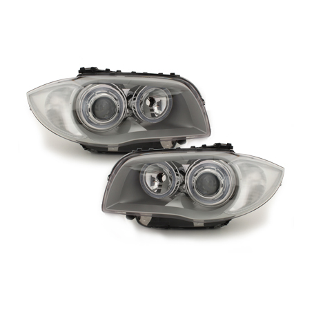 Phares BMW 1er E87 04-07  avec 2 Anneaux lumineux Angel Eyes  Chrome