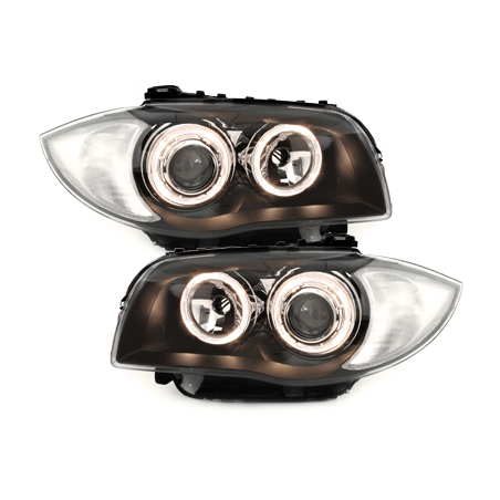 Phares BMW 1er E87 04-07  avec 2 Anneaux lumineux Angel Eyes  Noir