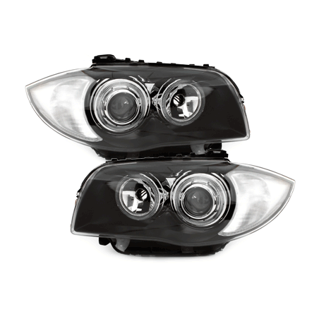 Phares BMW 1er E87 04-07  avec 2 Anneaux lumineux Angel Eyes  Noir