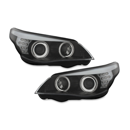 Phares  CCFL BMW E60 05-07 clignotant LED Noir, Angel Eyes,D1S