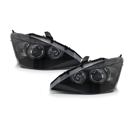 Phares Ford Focus 01-04  avec 2 Anneaux lumineux Angel Eyes  Noir