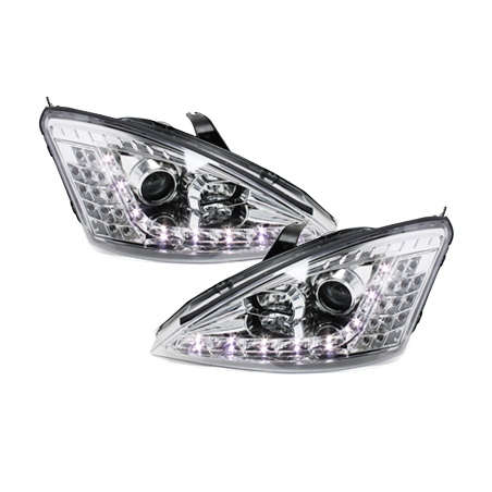 Phares DAYLINE Ford Focus 01-04  avec feux diurne LED  Chrome