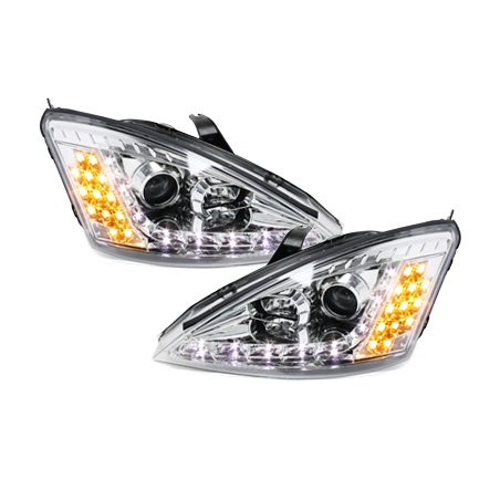 Phares DAYLINE Ford Focus 01-04  avec feux diurne LED  Chrome