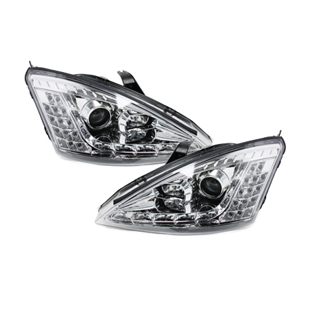 Phares DAYLINE Ford Focus 01-04  avec feux diurne LED  Chrome