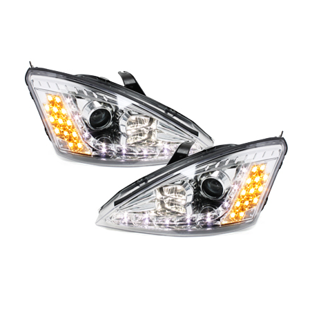 Phares DAYLINE Ford Focus 01-04  avec feux diurne LED  Chrome