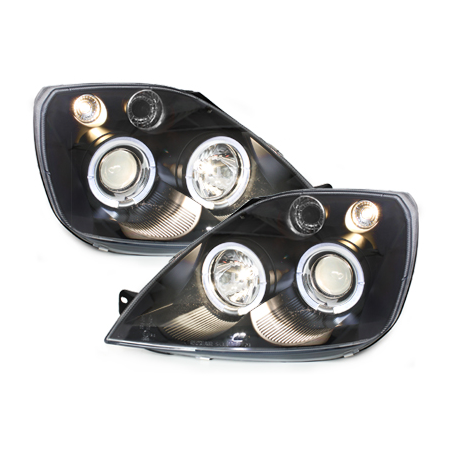 Phares Ford Fiesta 01-05  avec 2 Anneaux lumineux Angel Eyes  Noir