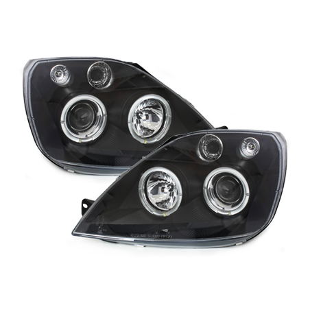 Phares Ford Fiesta 01-05  avec 2 Anneaux lumineux Angel Eyes  Noir