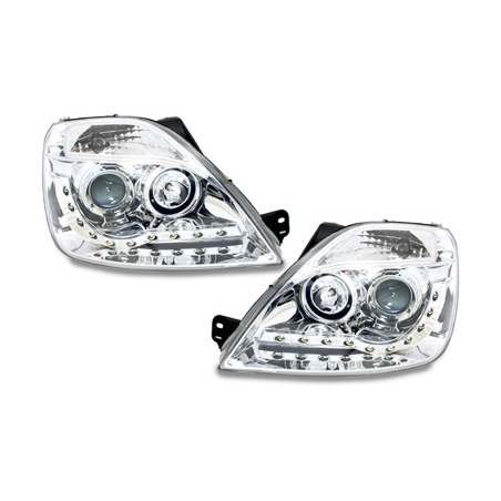 Phares DAYLINE Ford Fiesta 01-05 avec feux diurne LED  Chrome