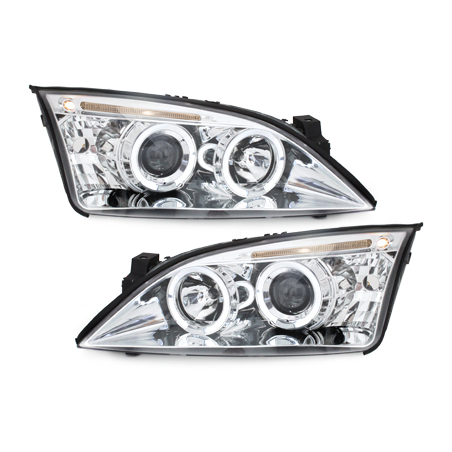 Phares Ford Mondeo 00-07  avec 2 Anneaux lumineux Angel Eyes  Chrome