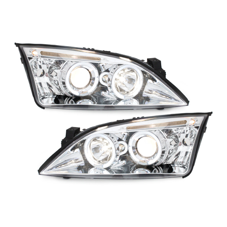 Phares Ford Mondeo 00-07  avec 2 Anneaux lumineux Angel Eyes  Chrome