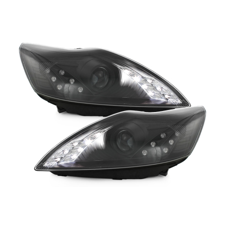 Phares DAYLINE Ford Focus 08-10  avec feux diurne LED Noir