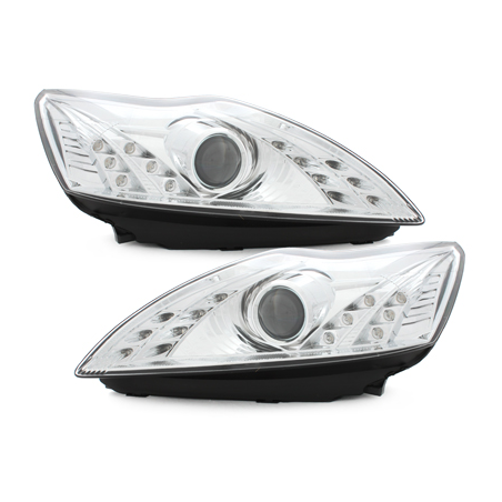 Phares DAYLINE Ford Focus 08-10  avec feux diurne LED  Chrome