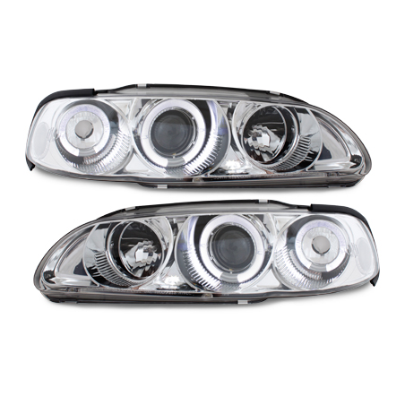 Phares Honda Civic 2/3T 91-95  avec anneaux lumineux angel eyes  Chrome