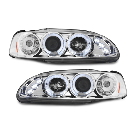 Phares Honda Civic 2/3T 91-95  avec 2 Anneaux lumineux Angel Eyes  Chrome