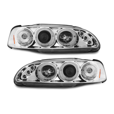 Phares Honda Civic 2/3T 91-95  avec 2 Anneaux lumineux Angel Eyes  Chrome