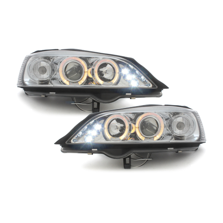 Phares Opel Astra Gauche 98-04  avec anneaux lumineux angel eyes  Chrome