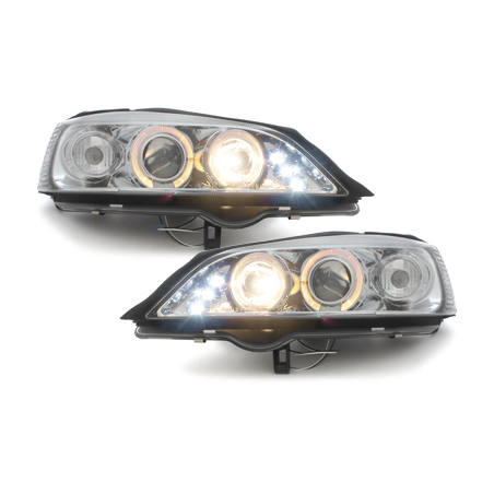 Phares Opel Astra Gauche 98-04  avec anneaux lumineux angel eyes  Chrome