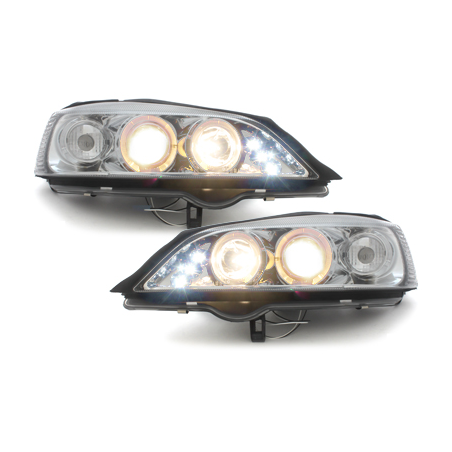 Phares Opel Astra Gauche 98-04  avec anneaux lumineux angel eyes  Chrome