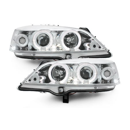 Phares Opel Astra Gauche 98-04  avec anneaux lumineux angel eyes  Chrome