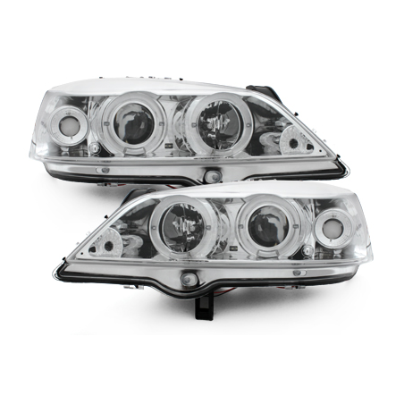 Phares Opel Astra Gauche 98-04  avec anneaux lumineux angel eyes  Chrome