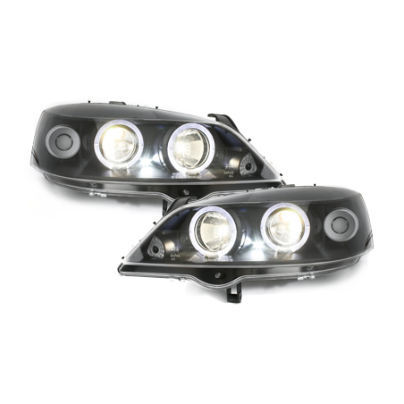 Phares Opel Astra Gauche 98-04  avec anneaux lumineux angel eyes _ RHD  Noir