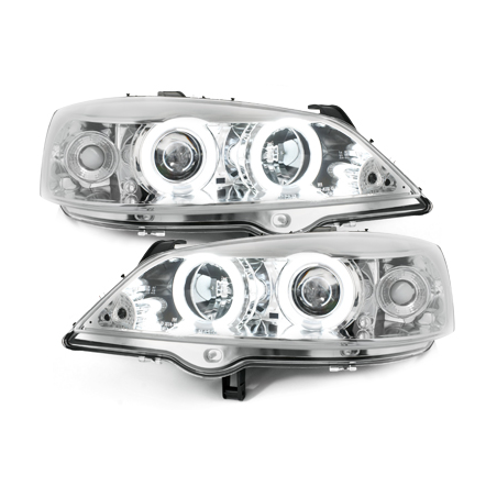 Phares Opel Astra Gauche 98-04  avec anneaux lumineux angel eyes CCFL  Chrome