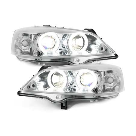 Phares Opel Astra Gauche 98-04  avec anneaux lumineux angel eyes CCFL  Chrome